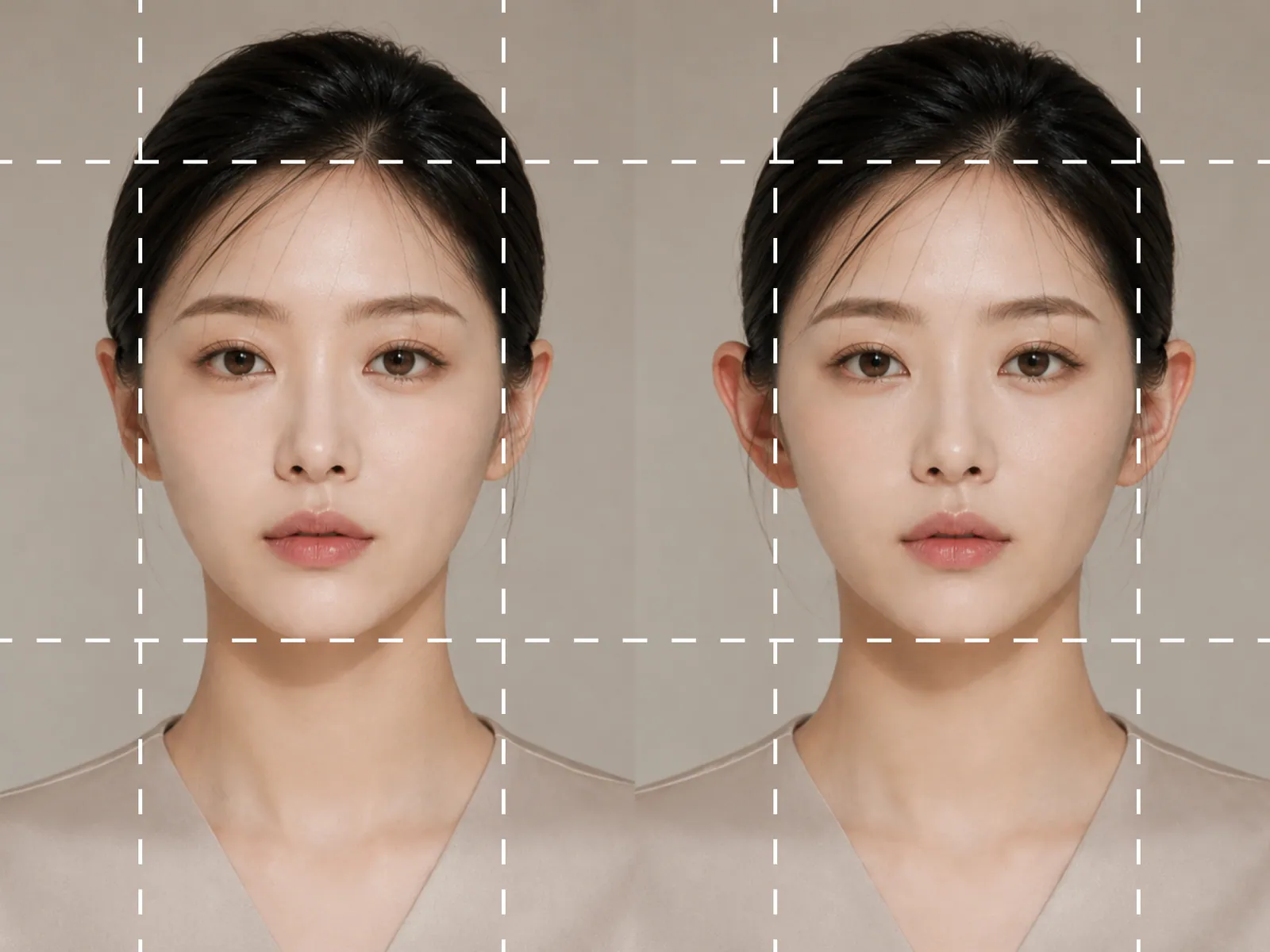 좌우 얼굴폭이 동일함을 보여주는 비교